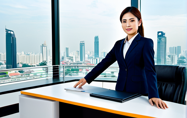 **Image:** A professional Thai businesswoman in a modern office.
    **Prompt:** "A confident Thai businesswoman in a modest, well-tailored business suit, working at a sleek desk in a bright, contemporary office with Bangkok city skyline view, fully clothed, appropriate attire, safe for work, perfect anatomy, natural proportions, professional photography, high quality, professional, modest."