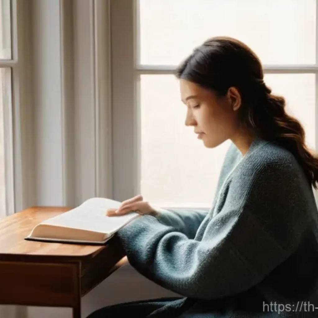 내러티브 건강법의 적용 분야 - **A Serene Moment of Reflection and Healing:**
A woman in her late 20s to early 30s, wearing a l...