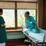 Home 23 내러티브 건강법의 역사적 배경 - A warm and inviting modern Thai hospital room where a compassionate doctor attentively listens to an...