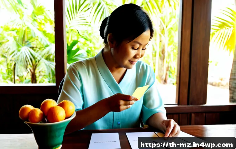 내러티브 건강법을 통한 변화 관리 - Photorealistic lifestyle scene in a bright Thai home, a middle-aged Thai woman seated calmly at a wo...